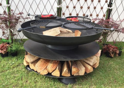 120cm with Log Store &amp; 4 Removable Swing Arm BBQ Racks